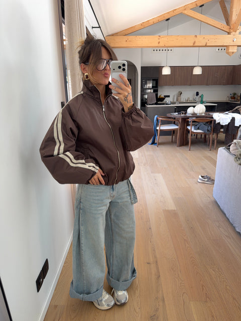 Veste imperméable à bandes - chocolat