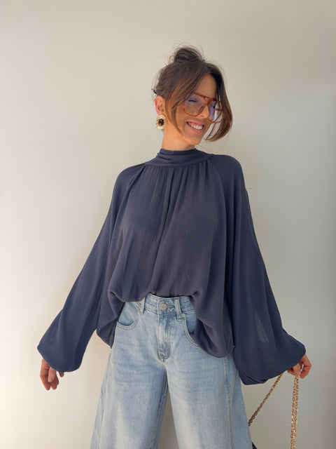 Chemise manches ouvertes - bleu gris