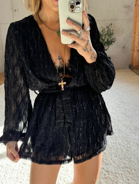 Combi-short à paillettes - noir