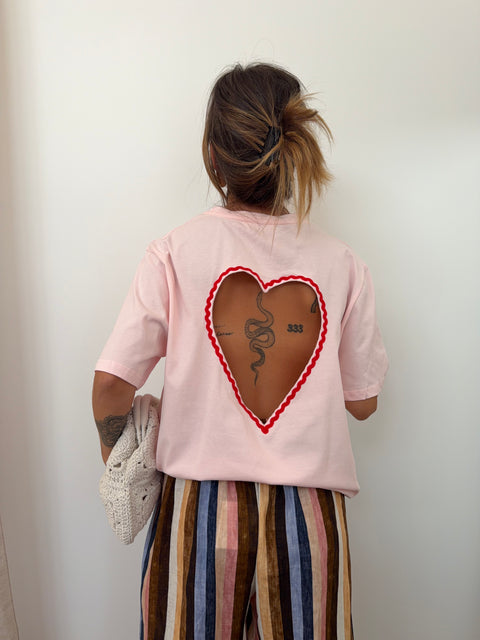 T-shirt coeur - rose poudré