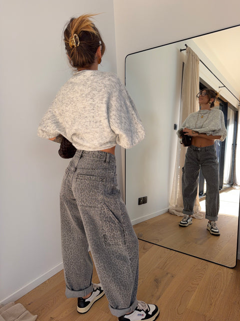 Jeans léopard gris avec clous