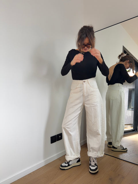 Jeans à détails fleuris beige