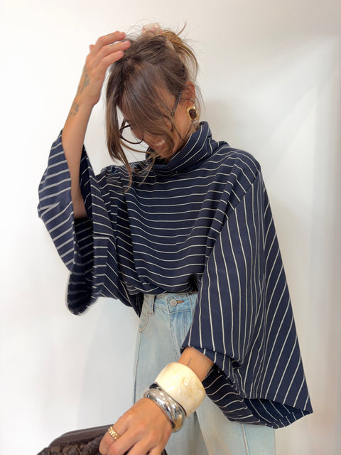 Sweat col montant  - bleu marine & blanc