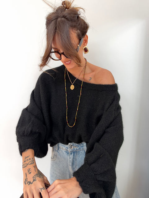 Pull asymétrique manches longues - noir