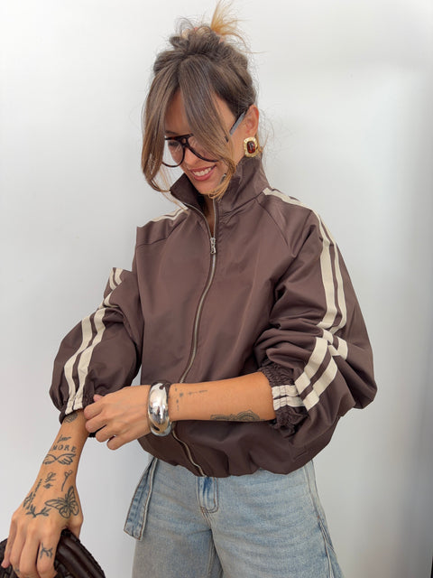 Veste imperméable à bandes - chocolat