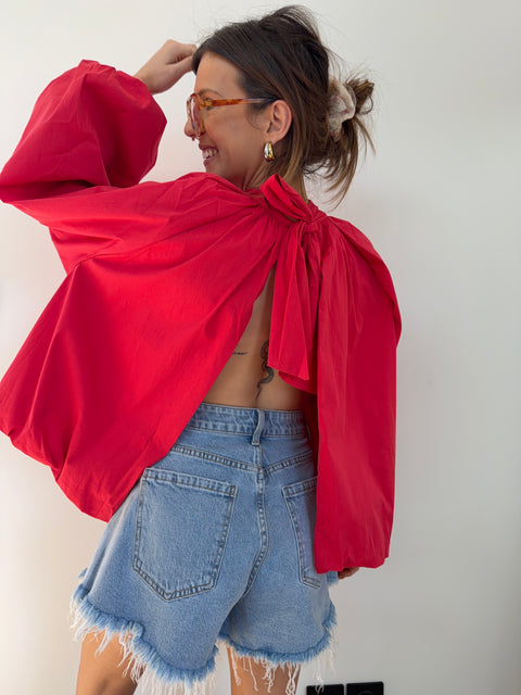 Blouse dos nu - rouge