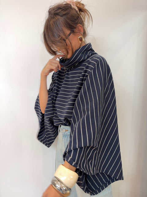Sweat col montant  - bleu marine & blanc