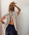 Blouse dos nu à pois - beige et grise