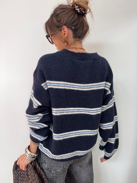 Pull à rayures - bleu