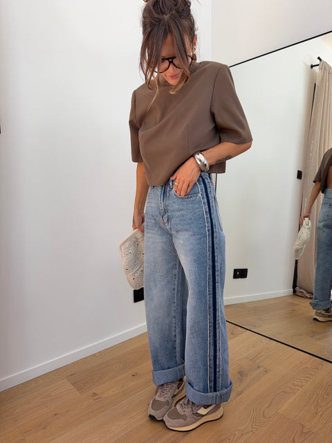 Jeans droit à bandes