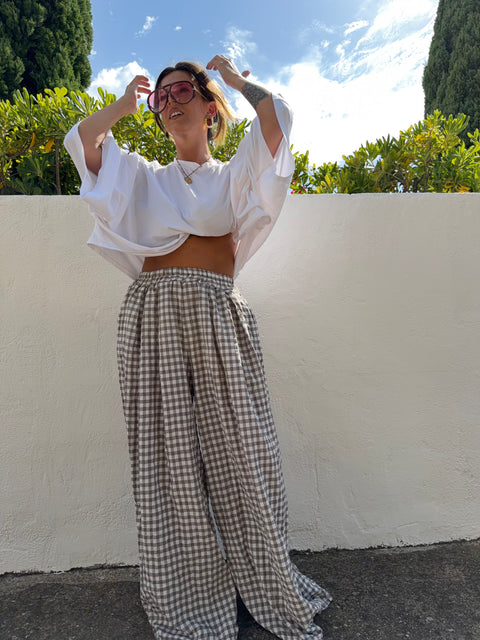 Pantalon à carreaux - taupe (pré commande)