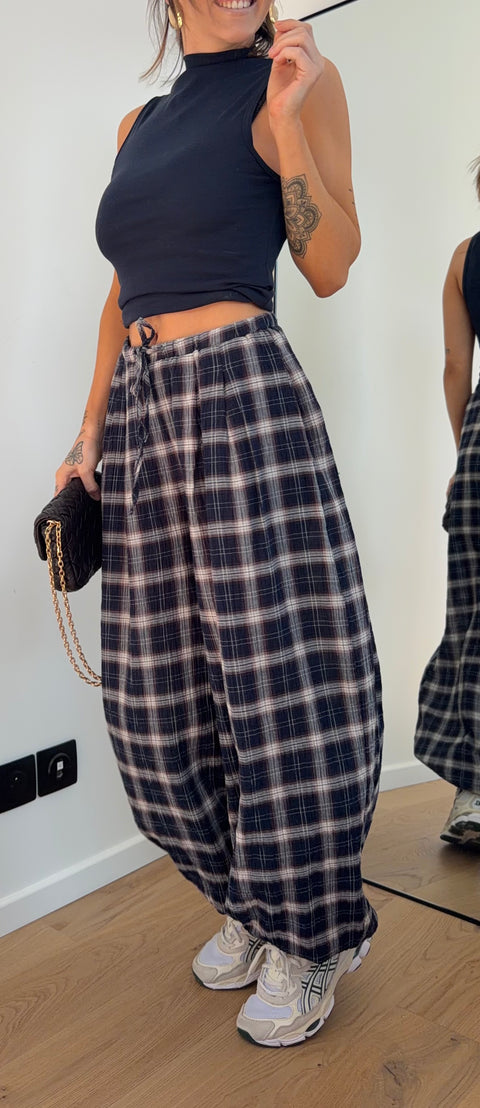 Pantalon ballon à carreaux - bleu
