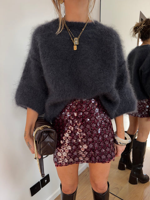 Pull en Mohair manches 3/4 - gris