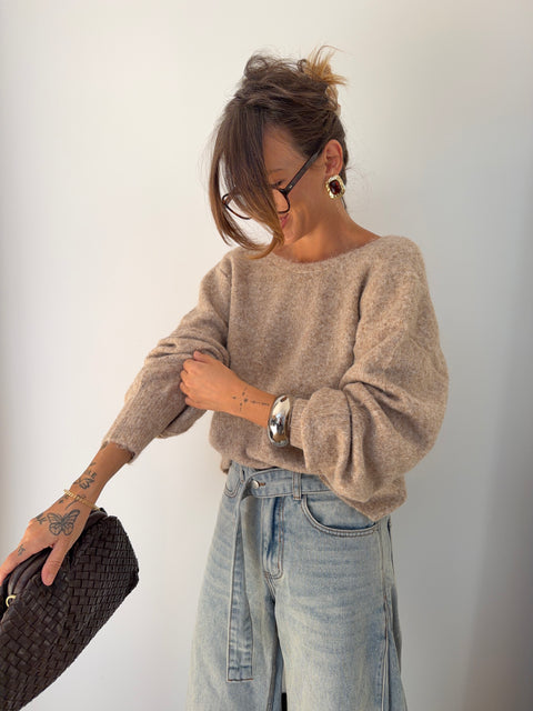 Pull dos nu à noeud - taupe