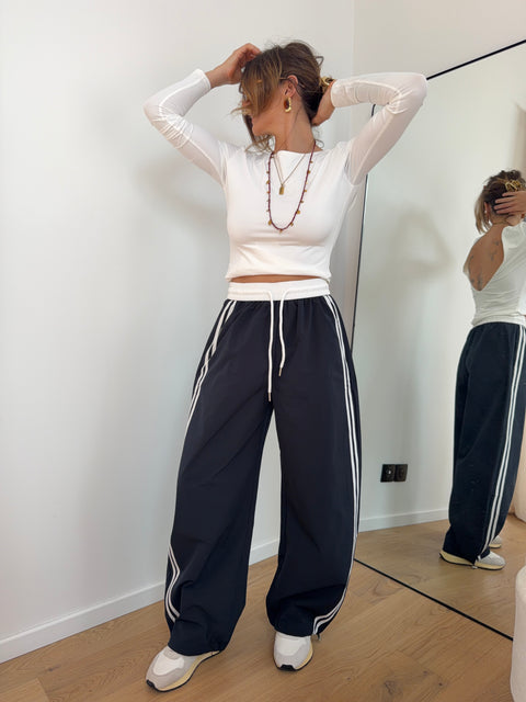 Pantalon à bandes - marine et blanc