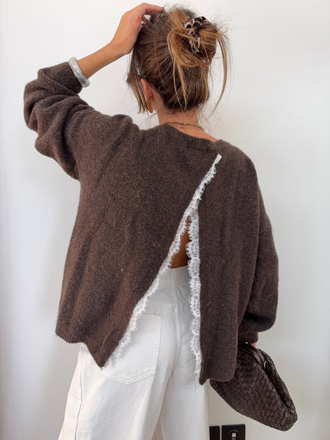 Pull dos nu dentelle - choco