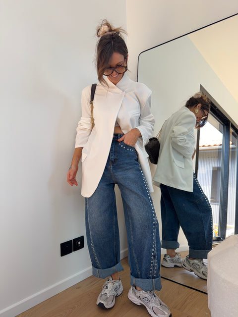 Jeans baggy à oeillets - bleu