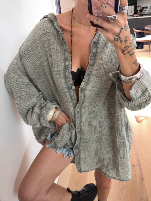 Chemise en gaze de coton - kaki
