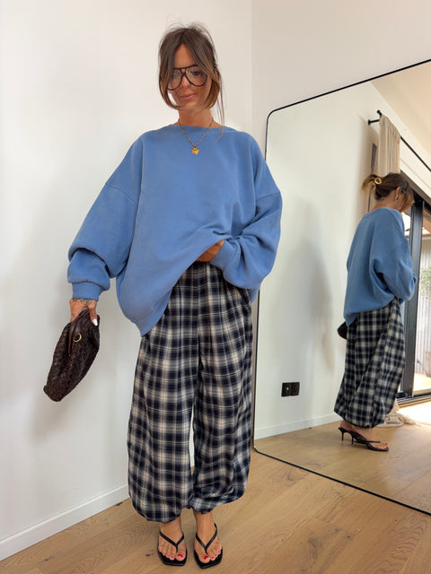 Pantalon à carreaux - bleu et beige