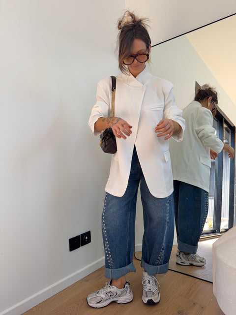 Jeans baggy à oeillets - bleu