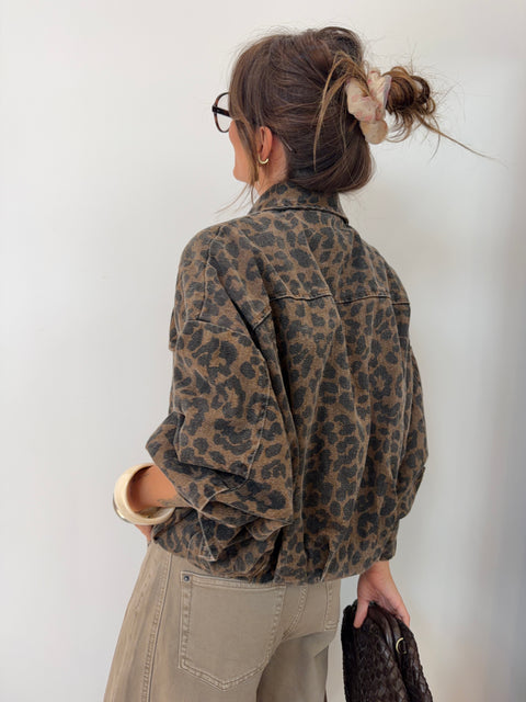 Veste en jean - léopard