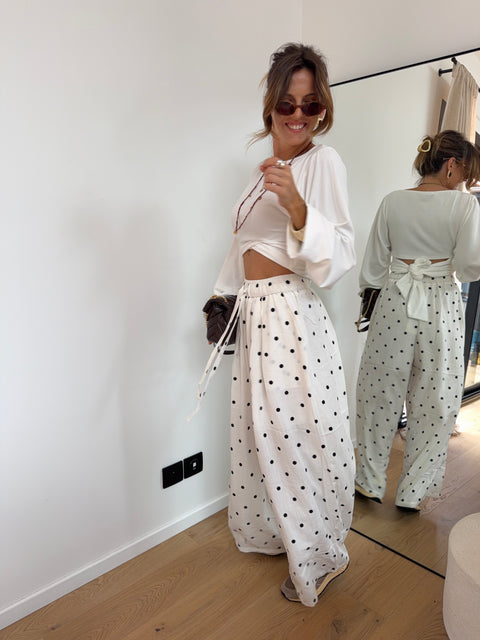 Pantalon loose à pois - blanc