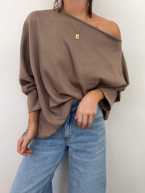 T-shirt parfait asymétrique - taupe
