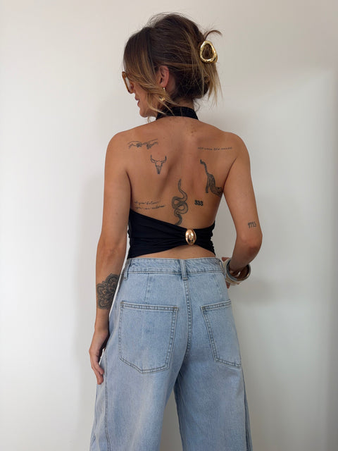 Top dos nu à bijou - noir