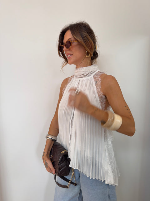 Haut dentelle en transparence - blanc