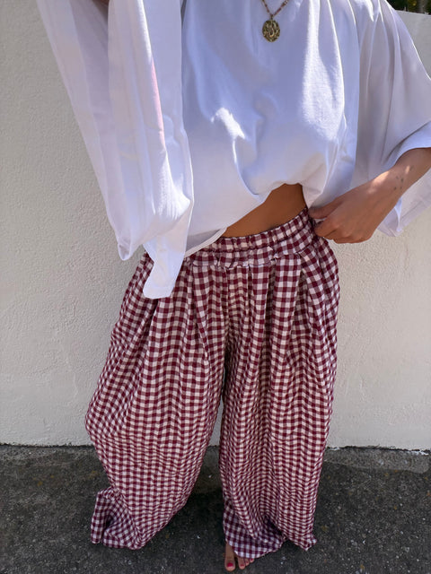 Pantalon à carreaux - bordeaux(pré commande)