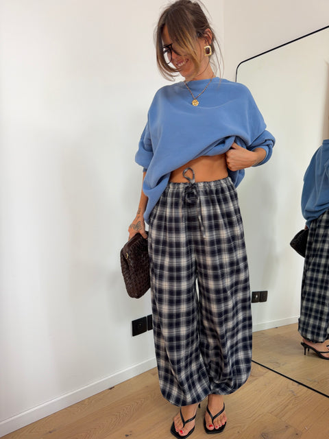 Pantalon à carreaux - bleu et beige