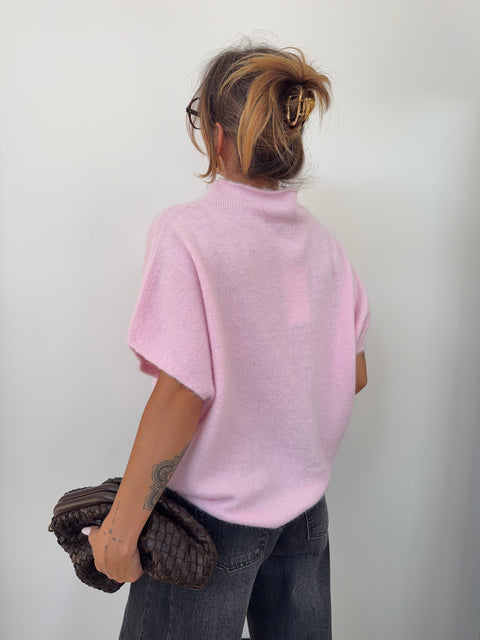 Pull col montant sans manche - rose
