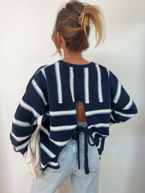 Pull rayé avec noeud - bleu