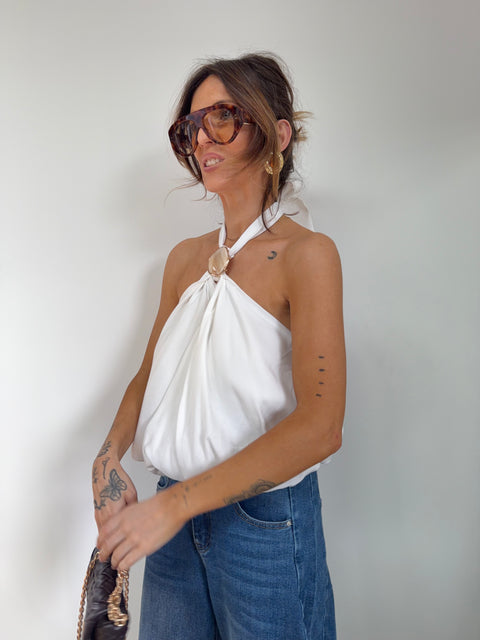 Top court bouffant dos nu - blanc