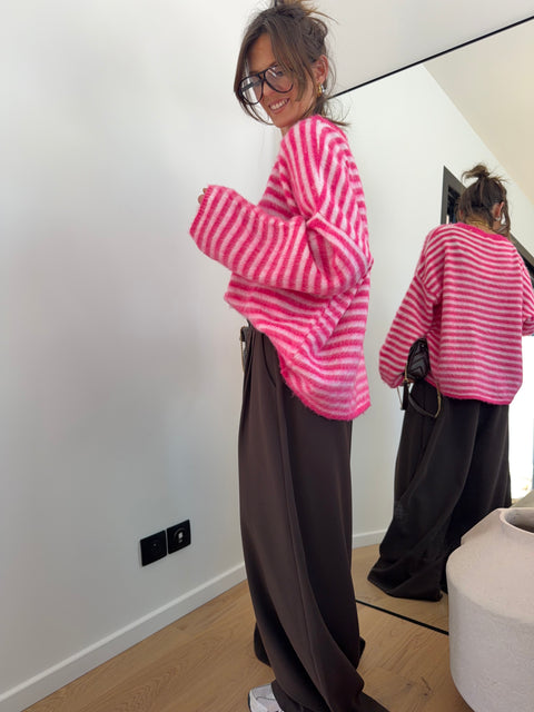 Pull à rayures - rose et blanc