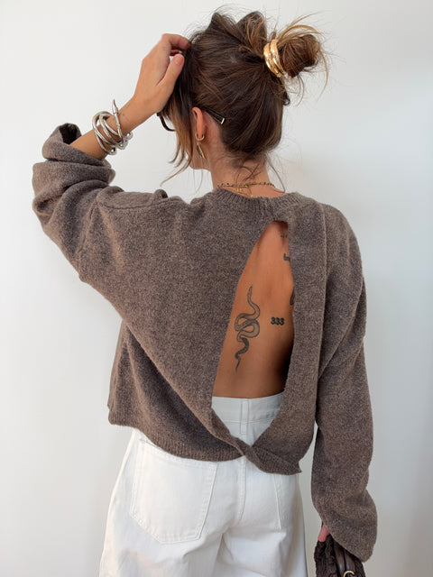 Pull manches longues dos nu - taupe