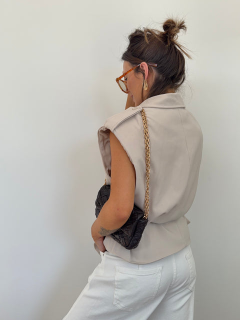 Blazer sans manche ceinturé - beige