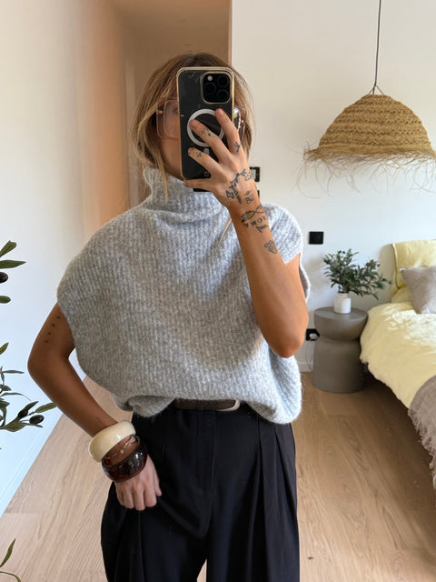 Pull col roulé - gris chiné
