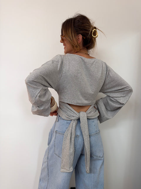 T-shirt manches longues noeud - gris