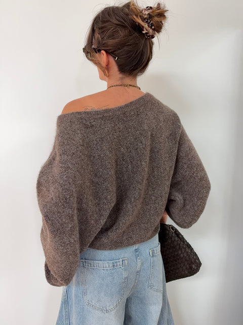 Pull asymétrique manches longues - moka