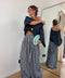 Pantalon large à carreaux - bleu marine