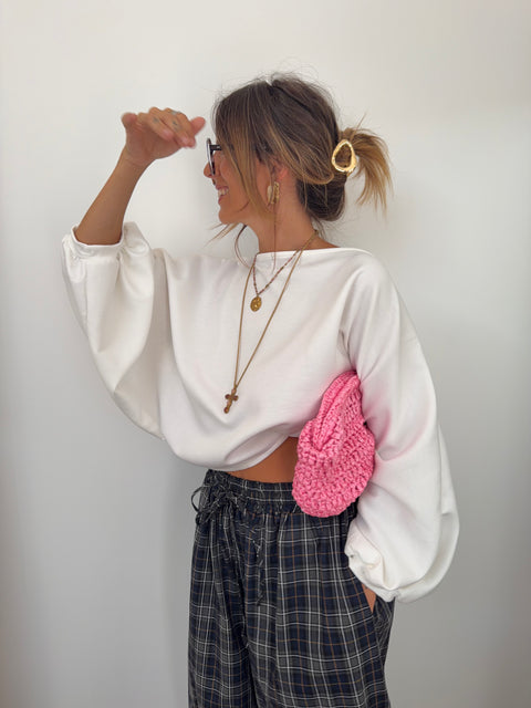 Haut court manches bouffantes - blanc