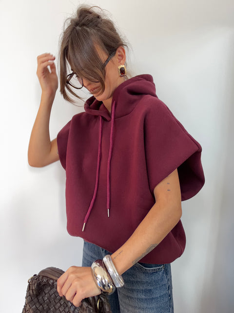 Sweat oversize à capuche - prune