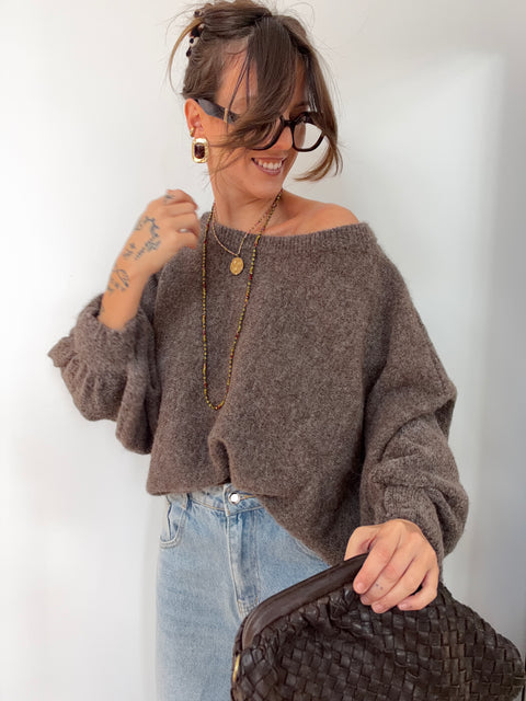 Pull asymétrique manches longues - moka