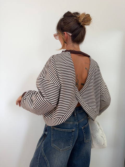 Sweat dos croisé - rayé choco