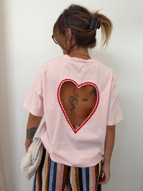T-shirt coeur - rose poudré