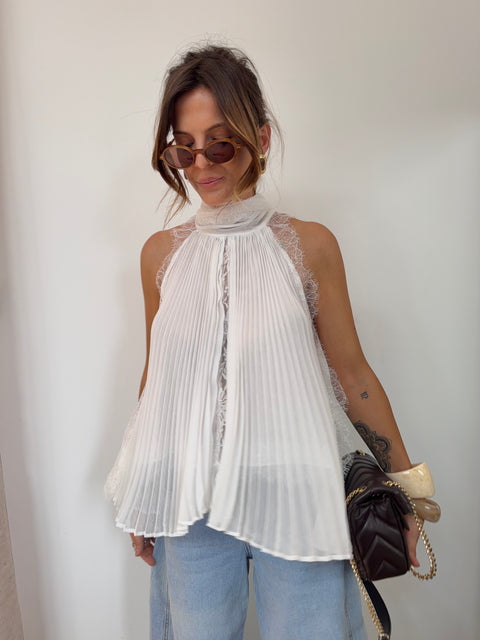 Haut dentelle en transparence - blanc