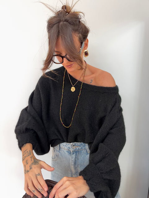 Pull asymétrique manches longues - noir