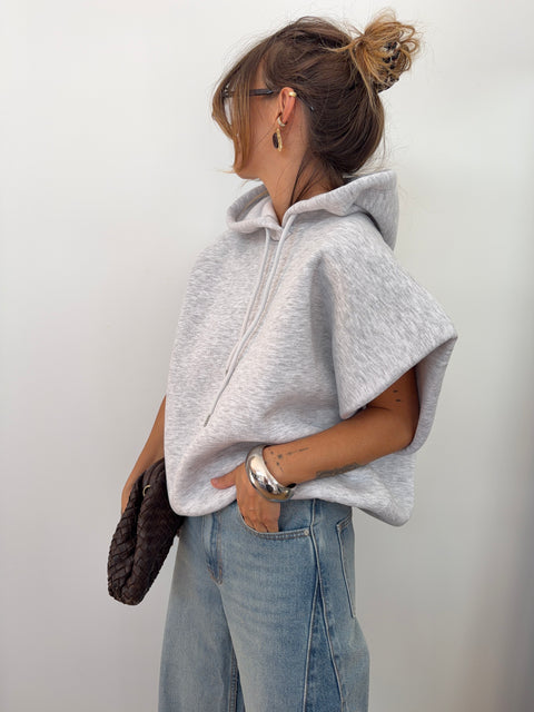 Sweat oversize à capuche - gris chiné