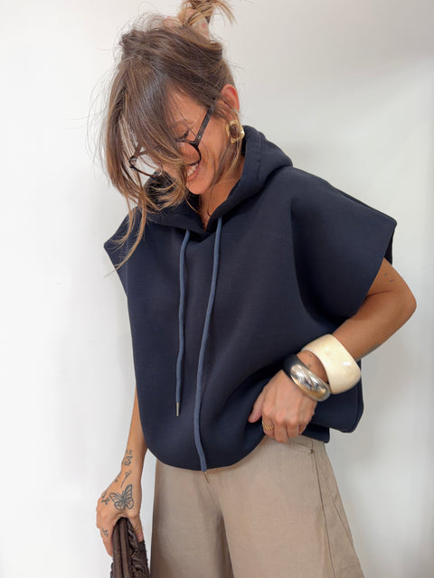 Sweat oversize à capuche - bleu marine